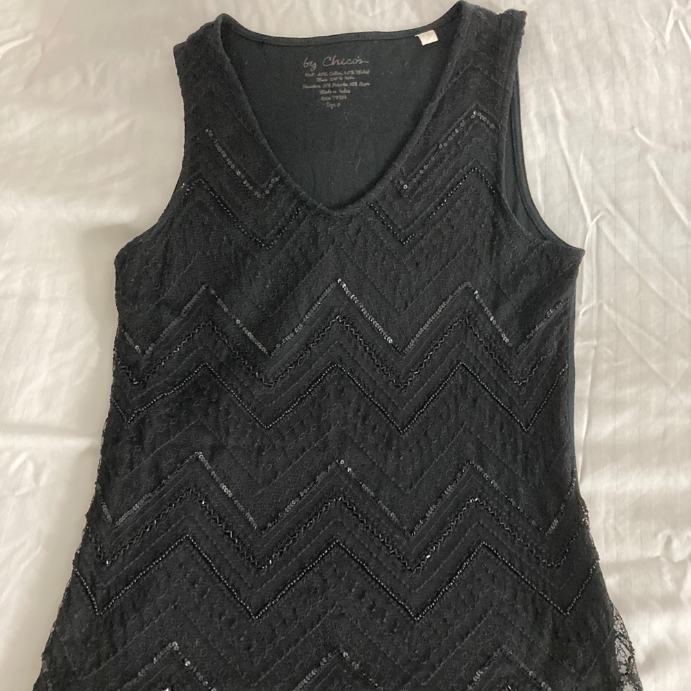 Chico’s black cotton sequin tank